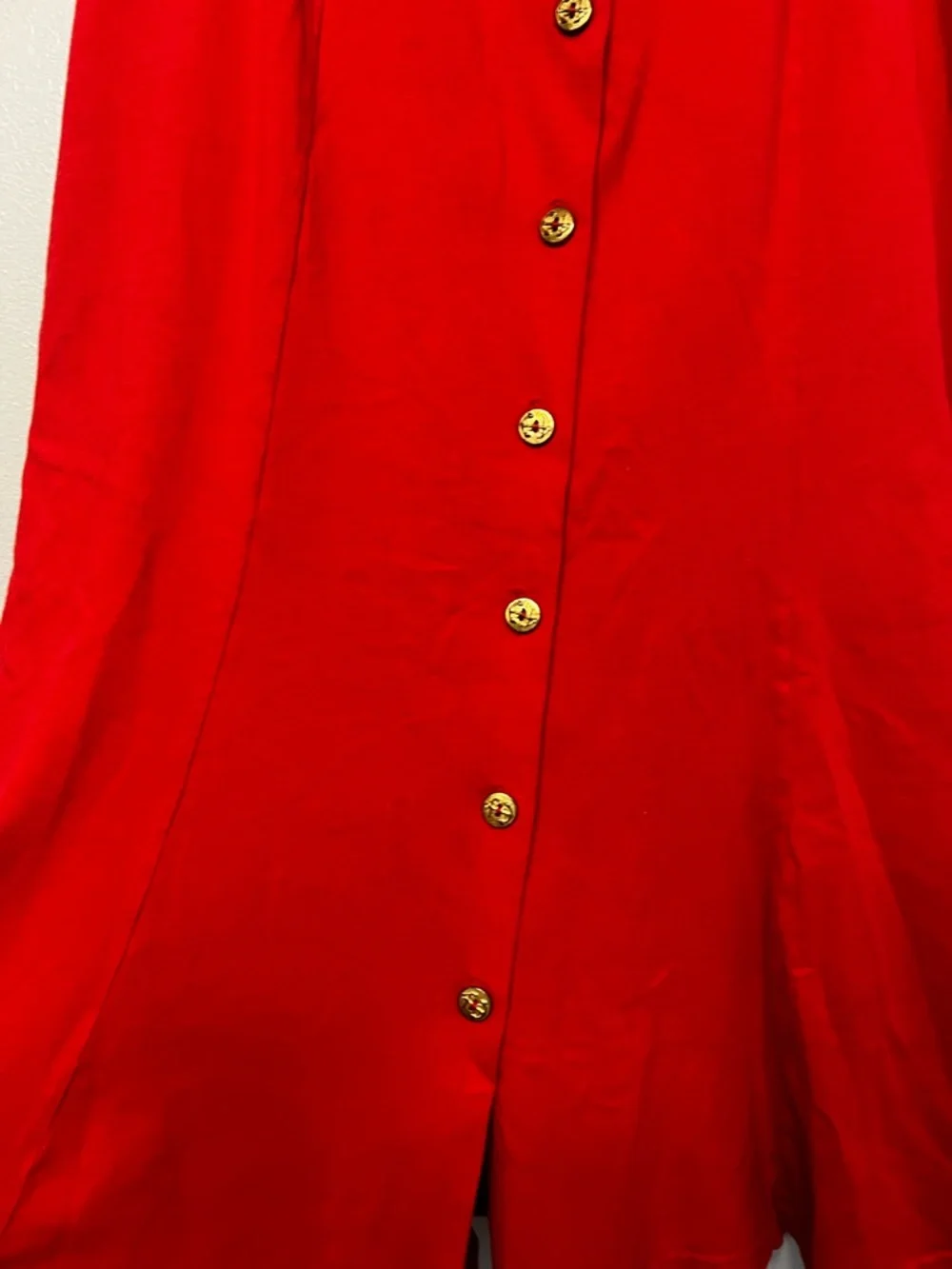 Vintage Y2K Red Asymmetrical Gold Button-Front‎ Midi Skirt Sailor Nautical Yacht